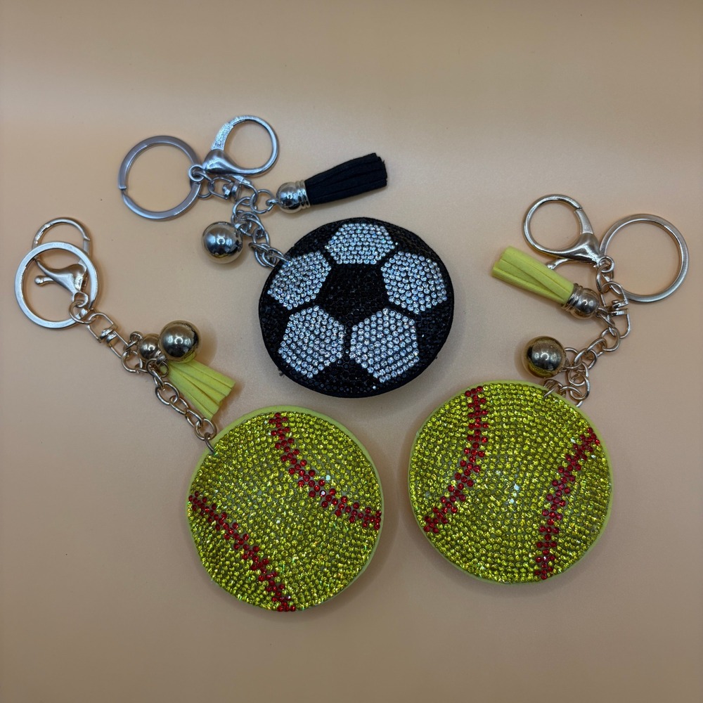 LOT Unbranded Rhinestone Sports Ball Keychain Women Soccer Baseball Bling Tassel